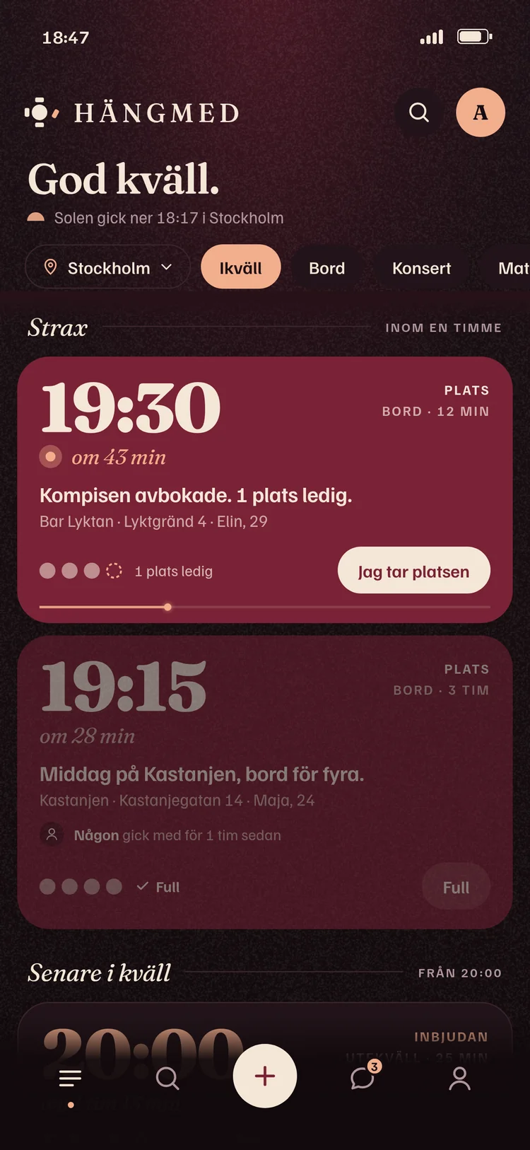 Listan med kort i Hängmed