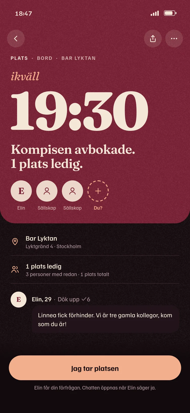 Ett kort med en ledig plats